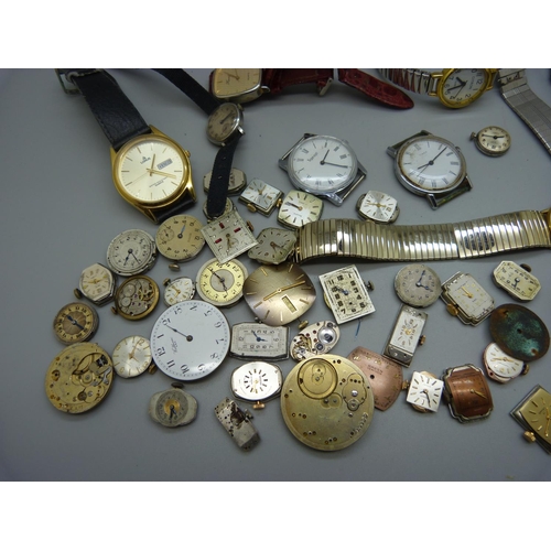 858 - Assorted wristwatches, movements and parts