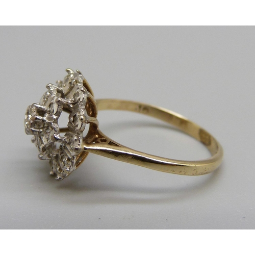 874 - A 9ct gold and diamond ring, 2.1g, K