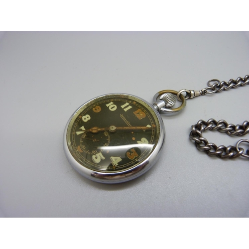 897 - A Jaeger-LeCoultre military pocket watch, the case back marked GSTP 230119 XX, with chain