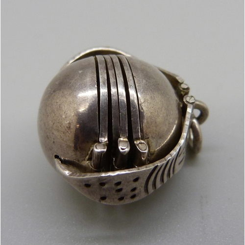 903 - A silver six section concertina ball pendant/locket,  14.5g