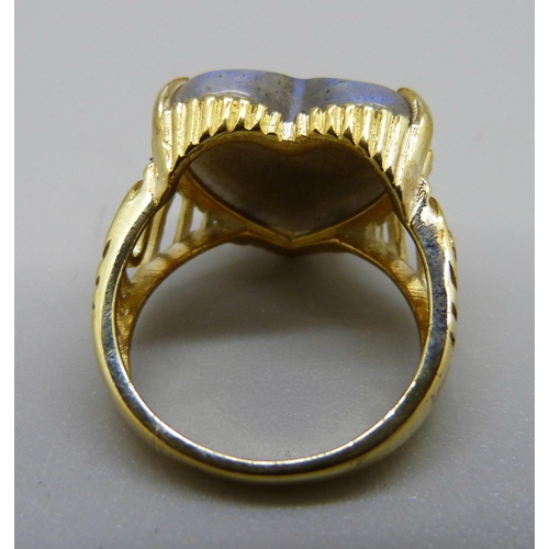 911 - A silver gilt and labradorite ring, with certificate, M