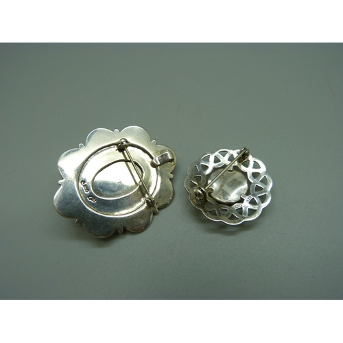 934 - Two silver brooches, one with Scottish hallmark