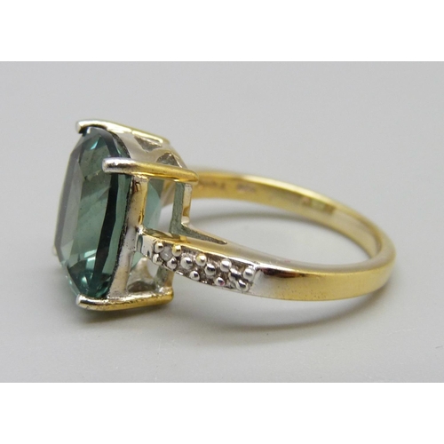 957 - A silver gilt, fluorite set ring with diamond accents, N