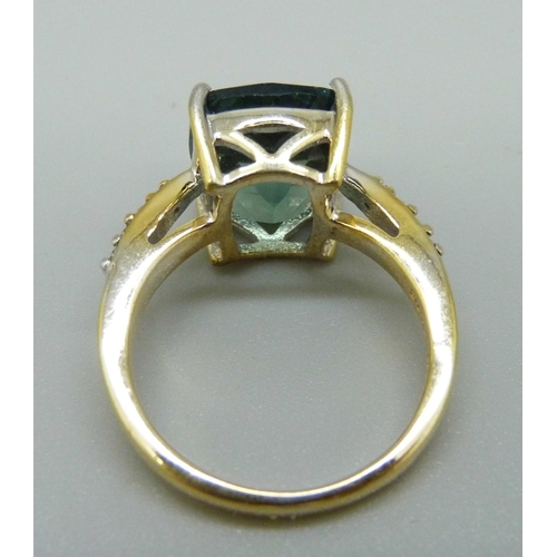 957 - A silver gilt, fluorite set ring with diamond accents, N