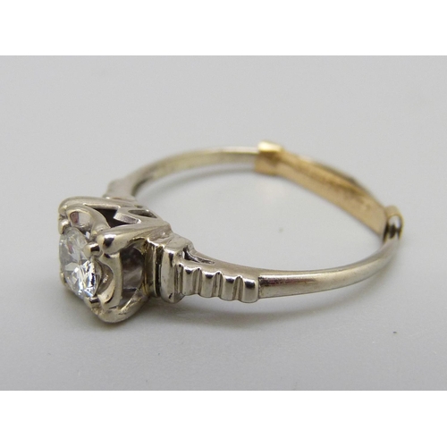 959 - A 14ct gold, diamond solitaire ring, 0.38ct diamond weight, 2.1g, M