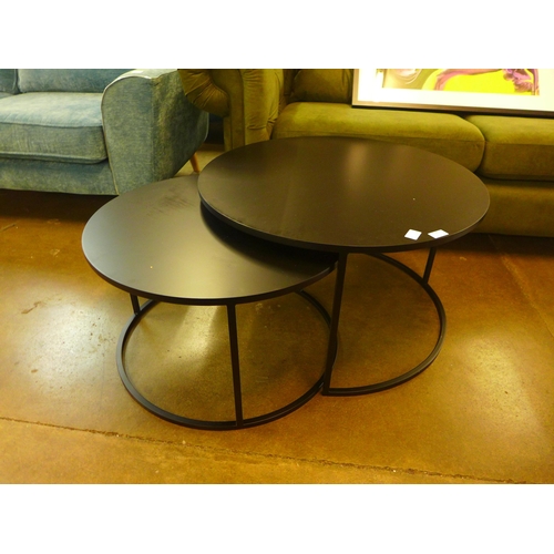 1306 - A black metal circular industrial nest of tables