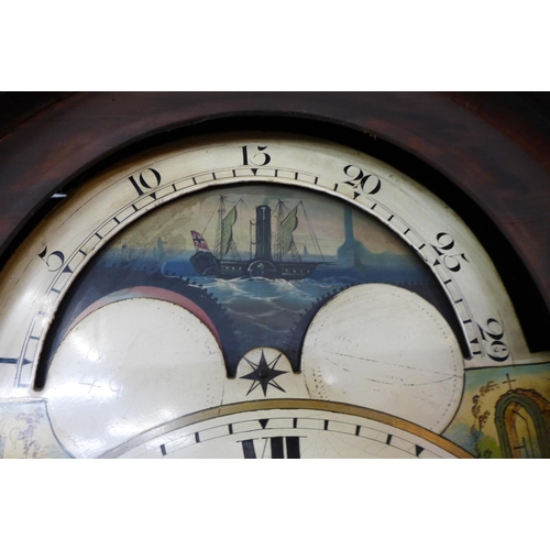 113 - A Victorian mahogany 8-day longcase clock, the painted moonphase rolling dial signed R. Morris Jun'r... 