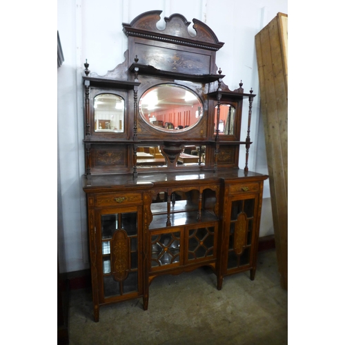 115 - An Edward VII marquetry inlaid rosewood mirrorback side cabinet