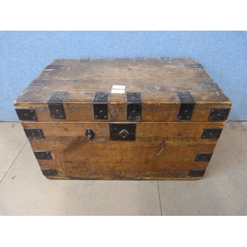 288 - A Victorian pine and metal bound trunk