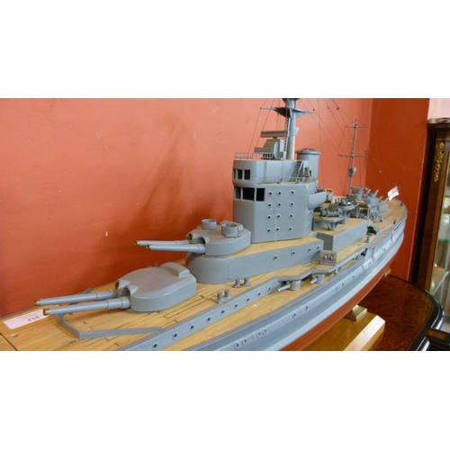 352 - A large scale model of HMS Warspite battleship, approx. 155cms l