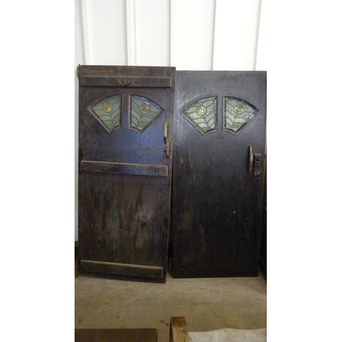 362 - Two Arts and Crafts hardwood and stained glass doors