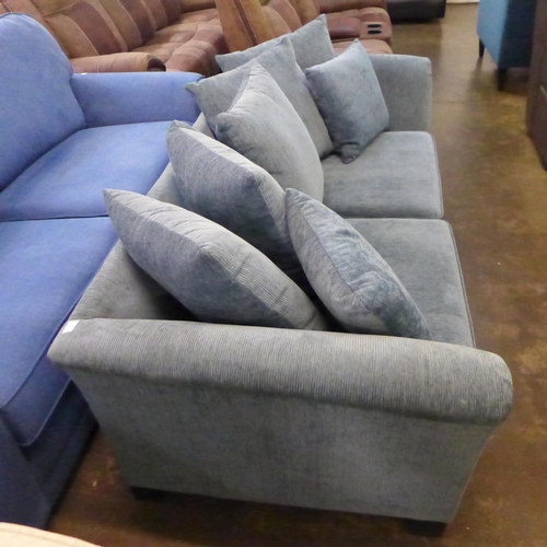 1401 - An aquamarine corduroy two seater sofa