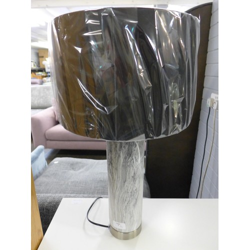 1409 - A Carrara grey marble effect table lamp with black cotton shade (30-787-C38)   #