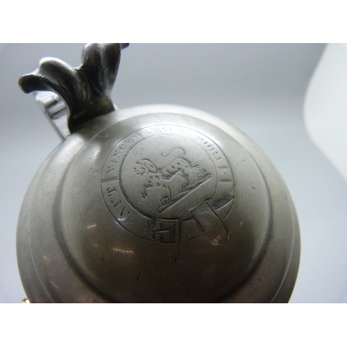 803 - A Victorian pewter tankard with inscription dated Dec. 2nd 1865, Caius College Trial Eights rowing s... 