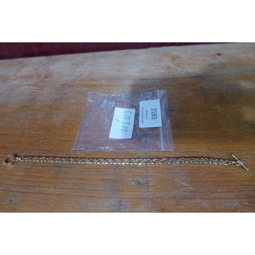 3183 - Ladies Gold Plated T-bar Bracelet (20cm)