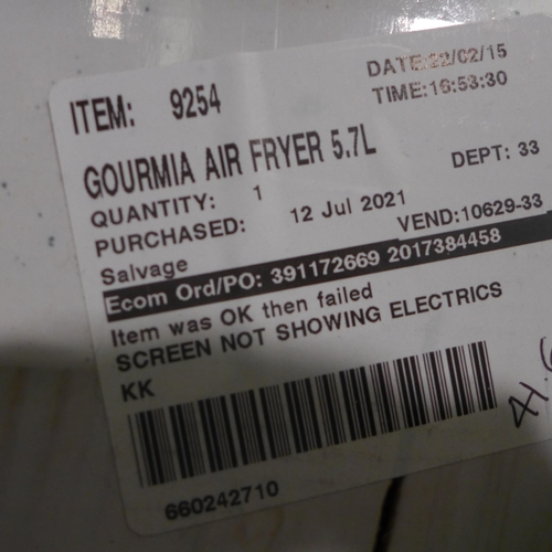 3287 - Gourmia Air Fryer          (250 - 209)  * This Lot Is Subject To Vat