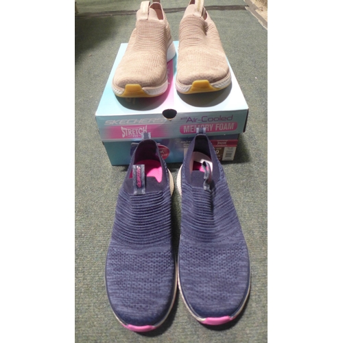 3293 - 2 Pairs of Ladies air cooled memory foam Skechers, 1 Fawn, 1 Blue - both UK size: 6 * this lot is su... 