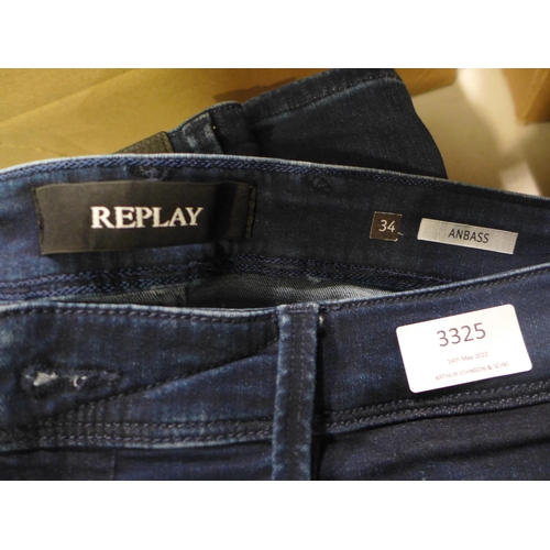 3325 - Three Pairs of men's designer jeans, brands including: Replay & Emporio Armani, various sizes * this... 