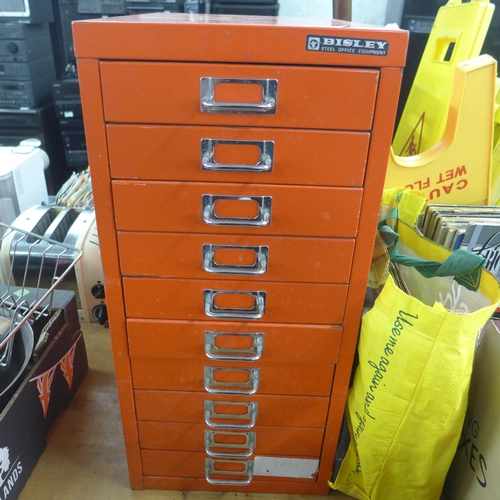 2113 - Bisley 10 drawer orange-red filing drawer chest/cabinet