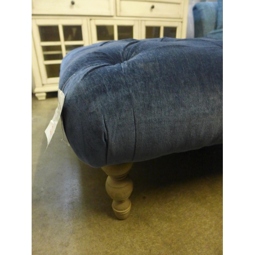 1389 - A deep ocean blue velvet buttoned footstool