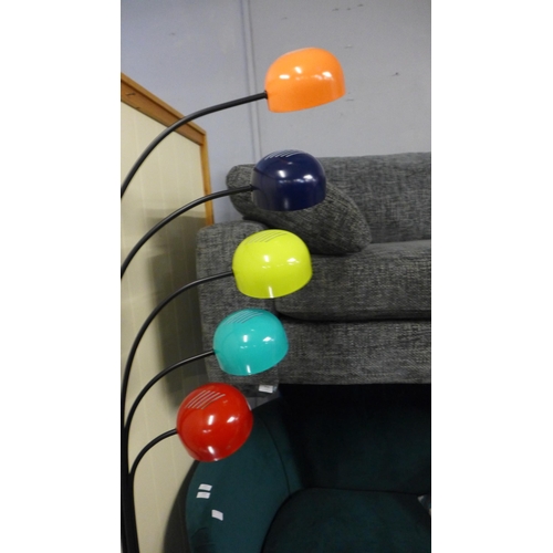 1417 - A retro five arm floor lamp with multi-coloured adjustable shades (FLFL16065)   #