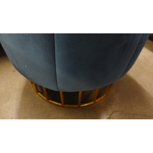 1450 - A blue upholstered footstool with gold base