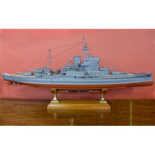 352 - A large scale model of HMS Warspite battleship, approx. 155cms l