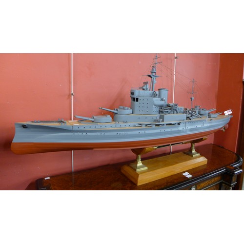 352 - A large scale model of HMS Warspite battleship, approx. 155cms l