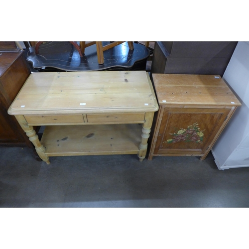 210 - A pine washstand and a painted beech cupboard