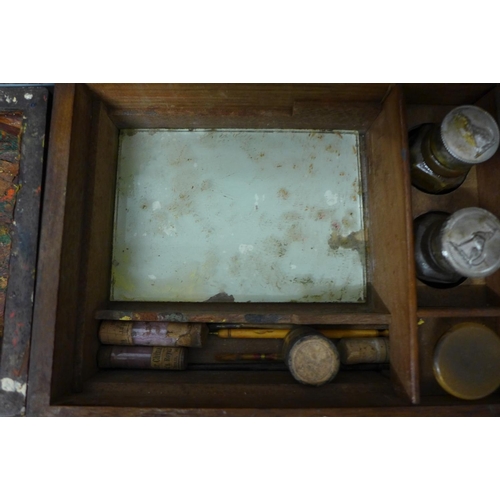 670 - A 19th Century Reeves & Sons paint set, another box and two small painting set tins and watercolour ... 