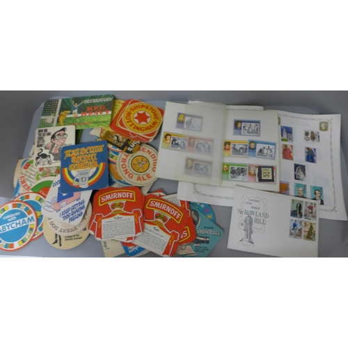 706 - Vintage beer mats and two stamp booklets