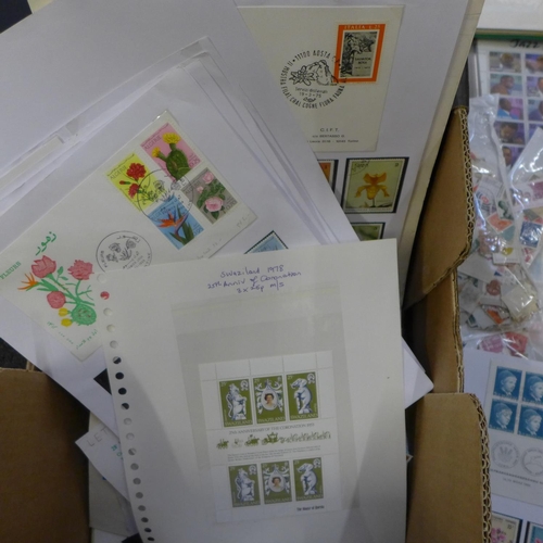 728 - Stamps;- a box of stamps, covers, etc., loose and in albums