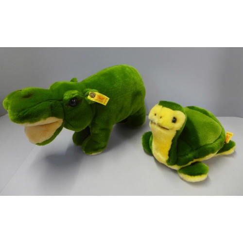 748 - A Steiff button in ear tortoise and Steiff baby hippo, both made in Germany