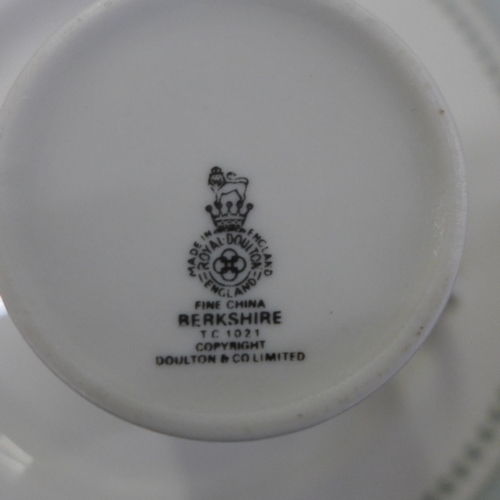 765 - Royal Doulton Berkshire coffee and dinner wares including eight soup bowls