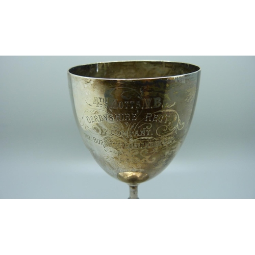 817 - A Victorian silver goblet, The Burnside Challenge Cup, 1888, 4th Notts VB Derbyshire Regiment E. Com... 