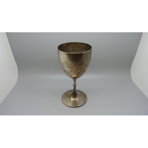 817 - A Victorian silver goblet, The Burnside Challenge Cup, 1888, 4th Notts VB Derbyshire Regiment E. Com... 