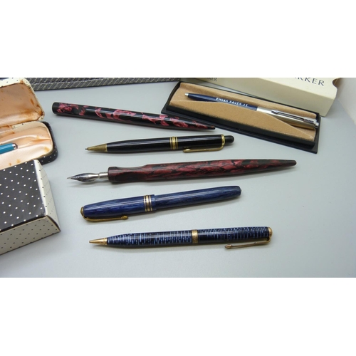 878 - A collection of pens/pencils including a Mont Blanc propelling pencil and a Conway Stewart 36 with 1... 