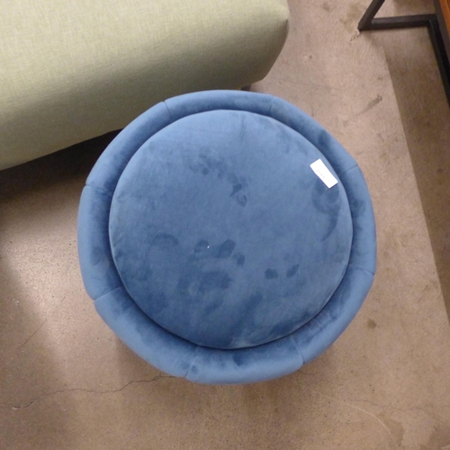 1323 - A blue upholstered footstool with gold base