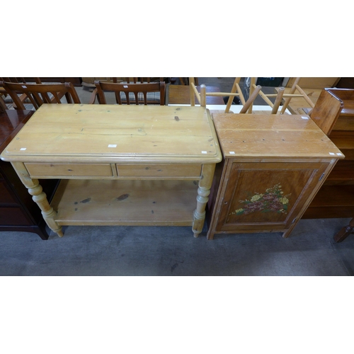 210 - A pine washstand and a painted beech cupboard