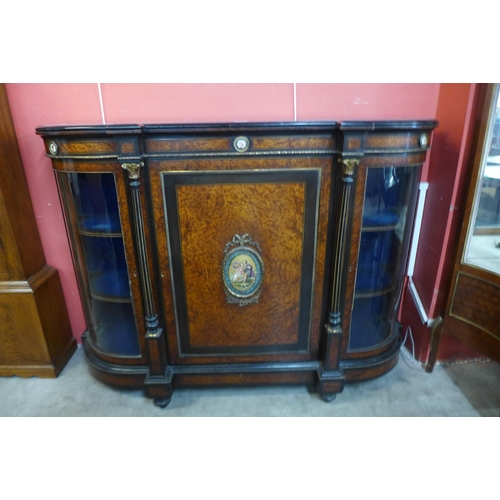 93 - A Victorian amboyna, ebonised and gilt metal mounted credenza, with Sevres style painted porcelain p... 