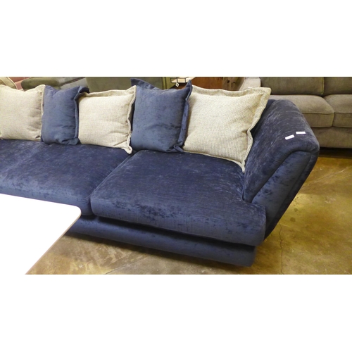 1375 - A large blue velvet corner sofa with reversible seat cushions