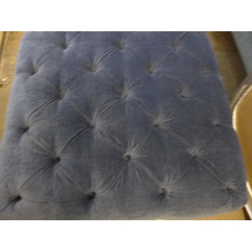 1383 - A deep ocean blue velvet buttoned footstool