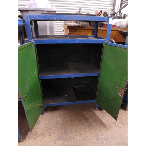 2081 - Blue metal tool cupboard, W 2ft; D 1ft; H 3ft