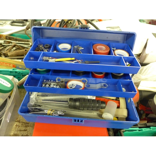 2099 - 7 Various metal tool holders with a qty of hand tools and a Draper magnetic organiser