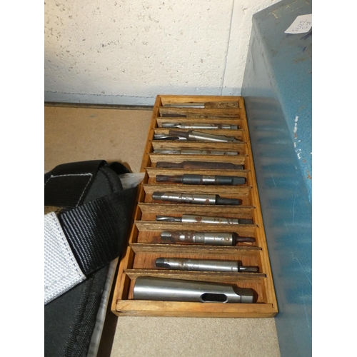 2179 - Blue tool box of spanners, 13 lathe bits & qty. of metal gear wheels