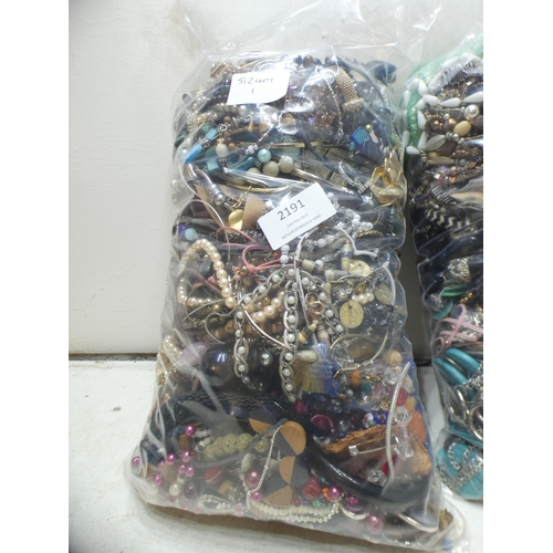 2191 - 2 Bags, approx. 5kg of costume jewellery