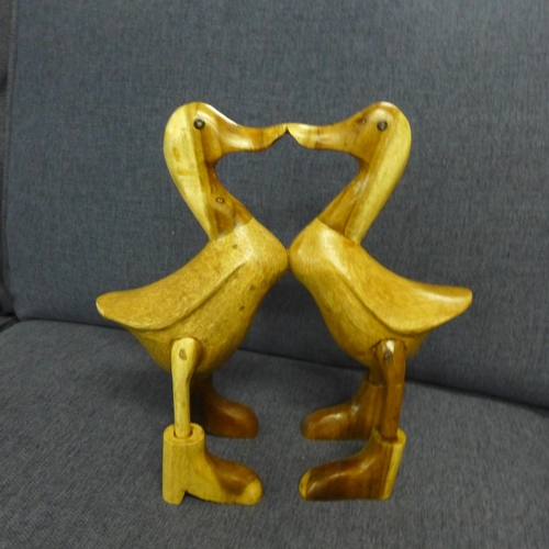 1416 - A pair of hand crafted wooden kissing ducks, H 25cms (DCK0613)   #