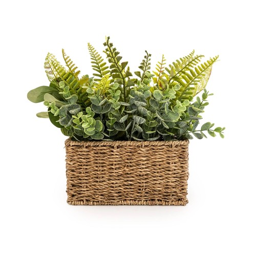 1335 - A display of artificial green ferns in a seagrass basket, W 20cms (67450313)   #