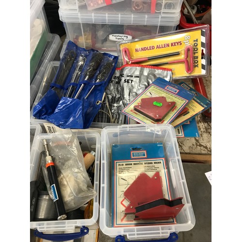 2090 - 3 Boxes of misc. inc. nuts & bolts, measuring tools & abrasive sheets