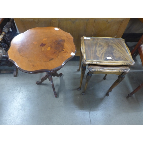 225 - An Italian Sorrento ware occasional table and a mahogany nest of two tables